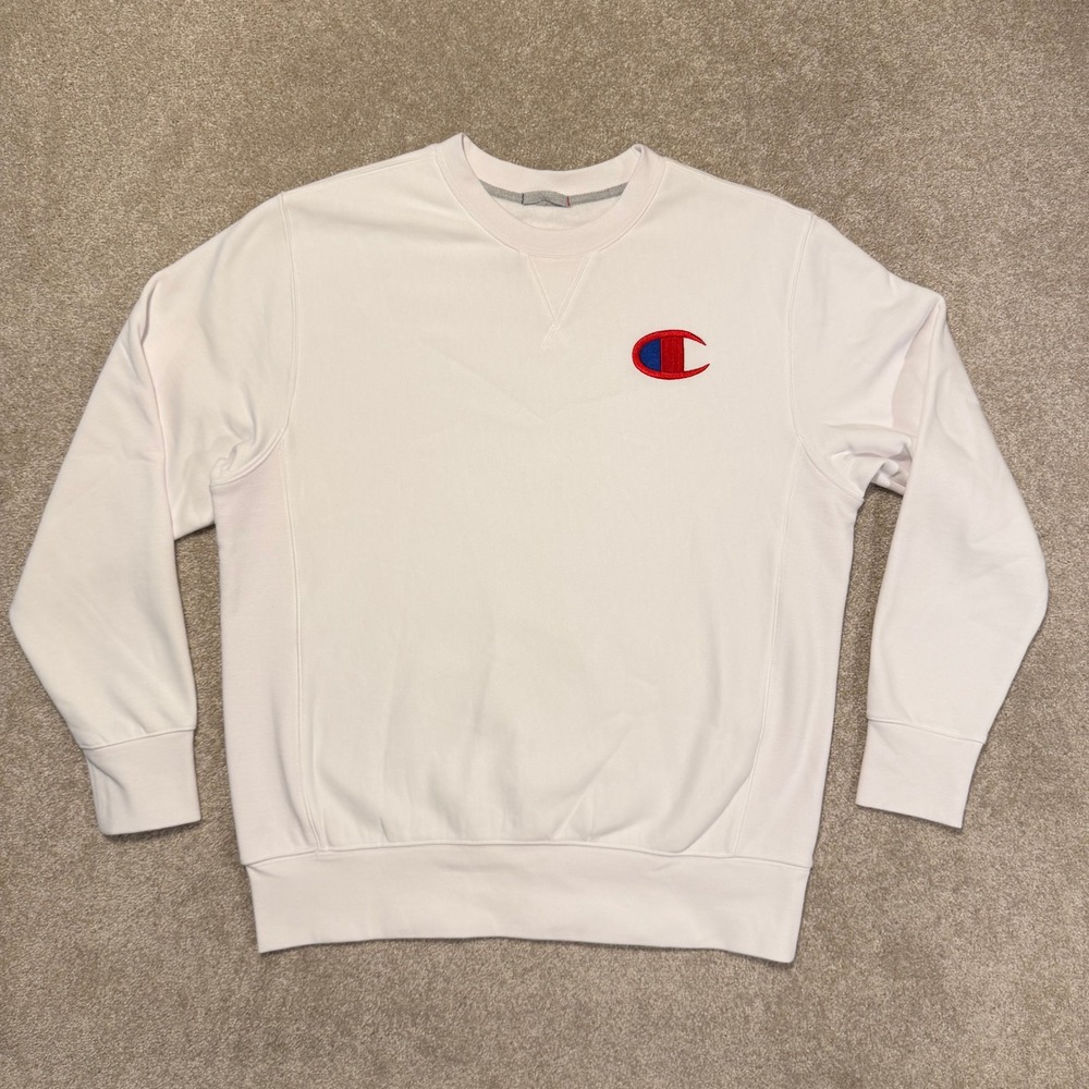 Champion Sweatshirt Mens Large White Big Logo Crewneck Pullover